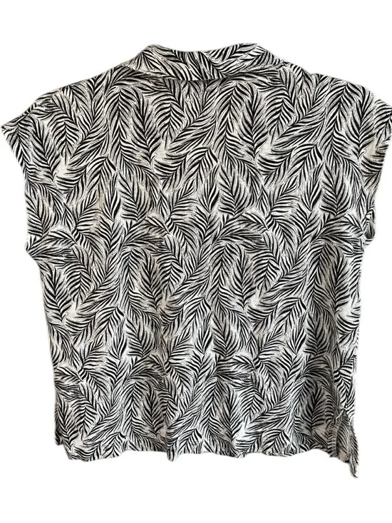 Tahari 100% linen palm leaf tropical style drop shoulder v-neck shirt Size S - Picture 2 of 5